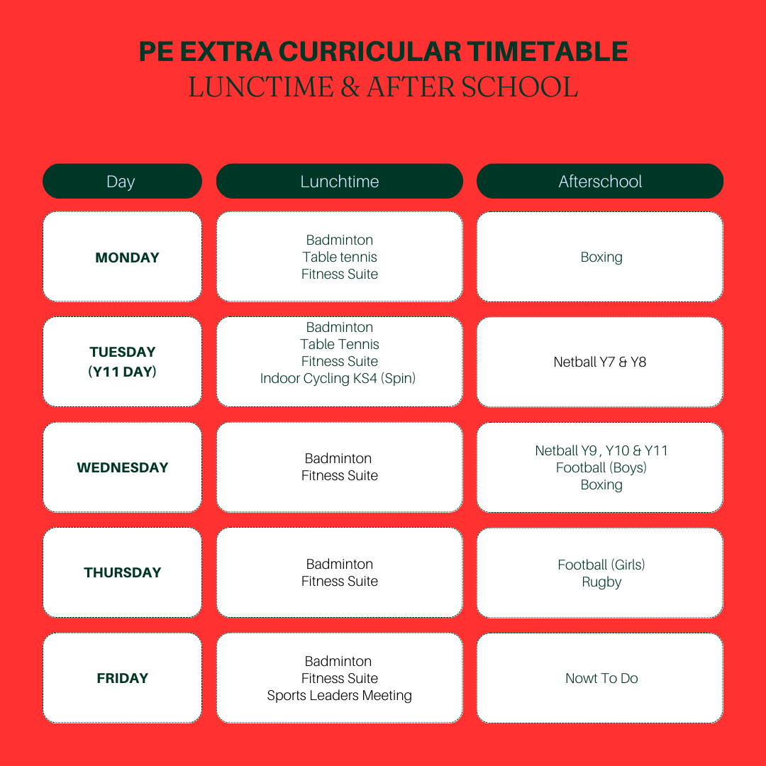 Extra-Curricular Timetables - Fred Longworth High School