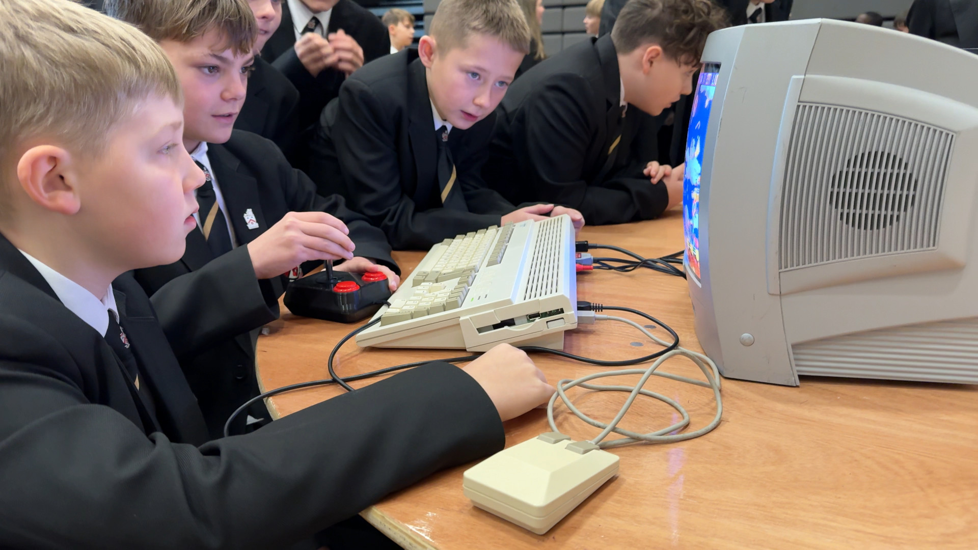 Students get to grips with the Amiga.