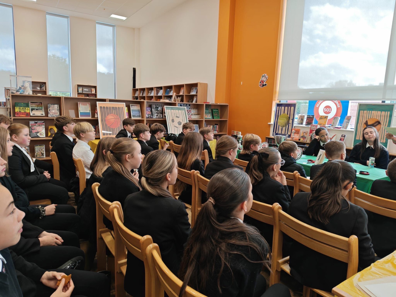 This week: Wednesday lunchtime, we held our Sports Leadership Launch event for Year 8 students in the library.